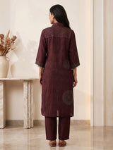 Brown crepe silk printed festive kurti set