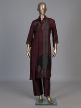 Brown crepe silk printed festive kurti set