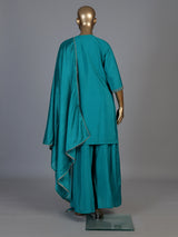 Teal blue chiffon festive palazzo kurti set