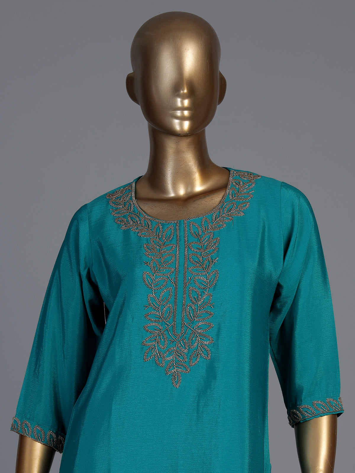 Teal blue chiffon festive palazzo kurti set