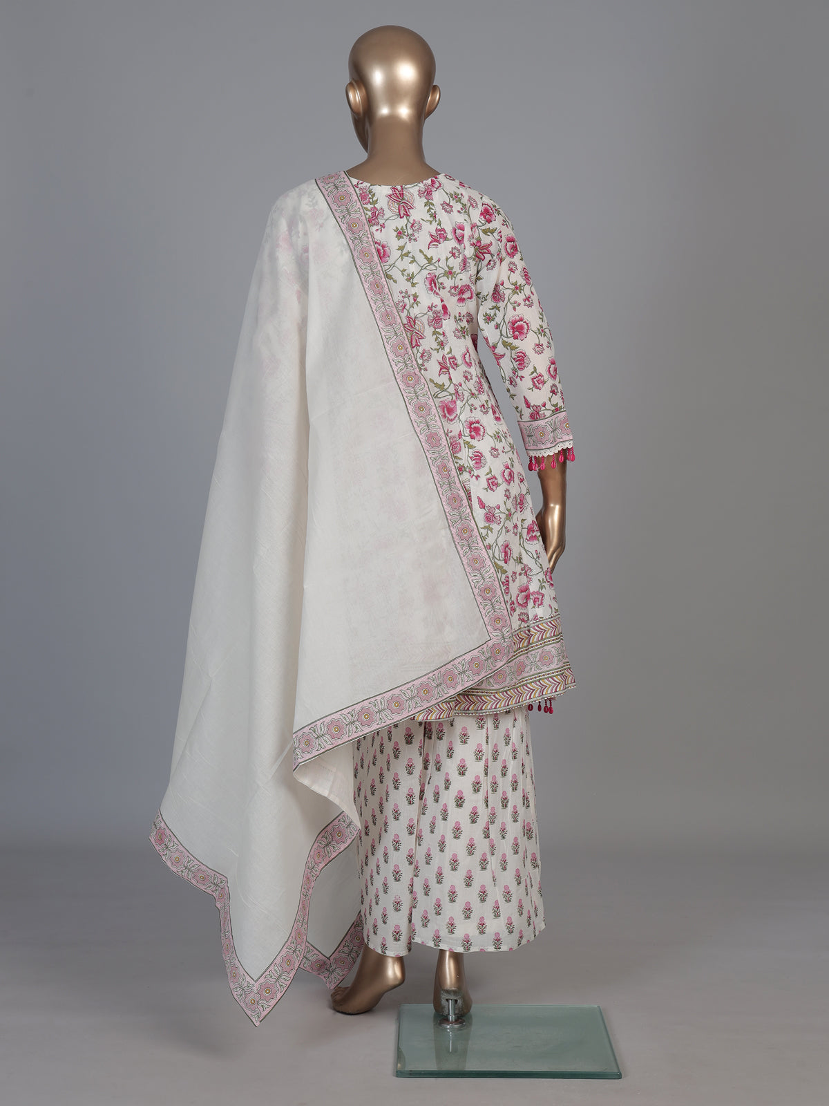 Off white cotton floral festive palazzo kurti set