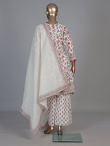 Off white cotton floral festive palazzo kurti set