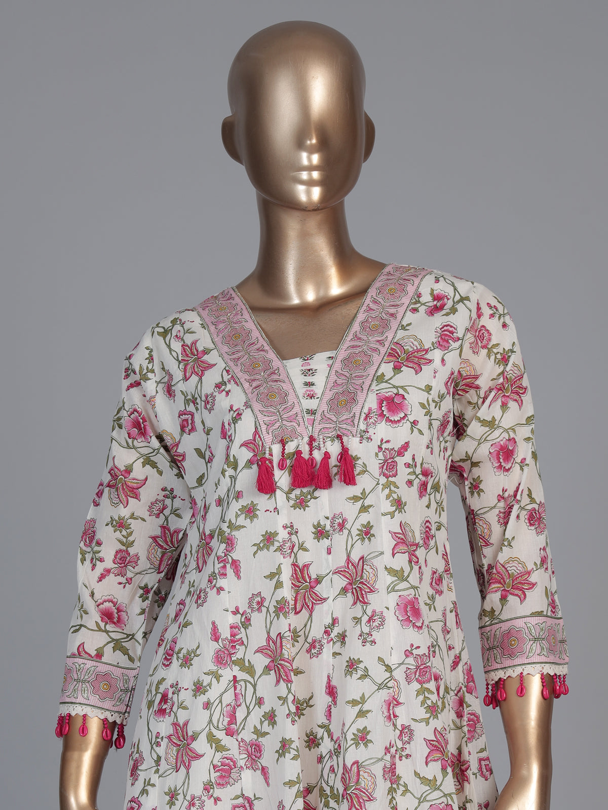 Off white cotton floral festive palazzo kurti set