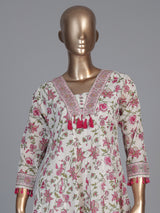Off white cotton floral festive palazzo kurti set