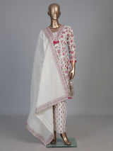 Off white cotton floral festive palazzo kurti set