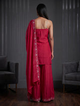 Magenta silk embroidered festive palazzo kurti set