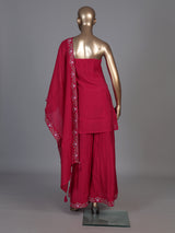 Magenta silk embroidered festive palazzo kurti set