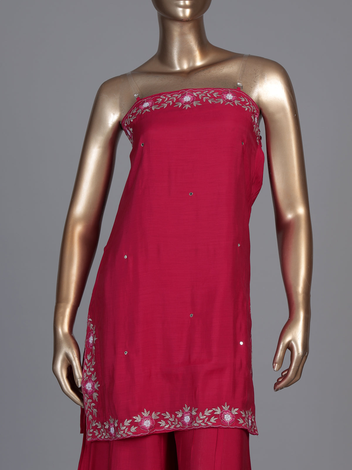Magenta silk embroidered festive palazzo kurti set