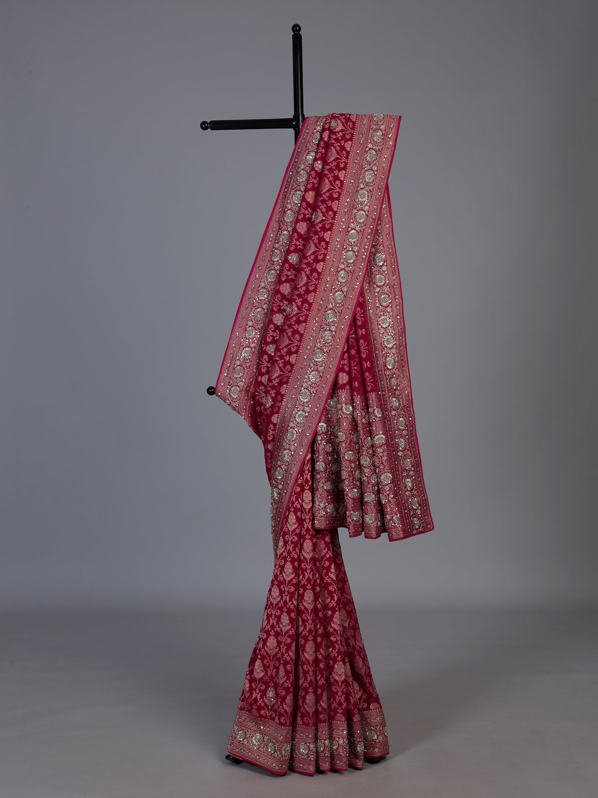 Rani pink georgette floral festive saree for women