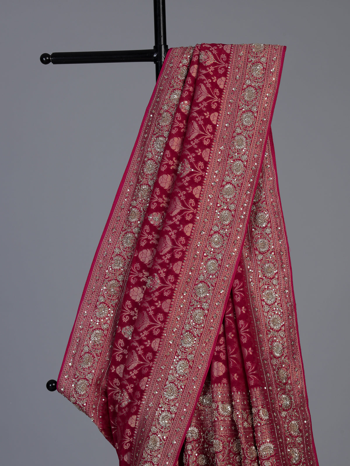 Rani pink georgette floral festive saree for women
