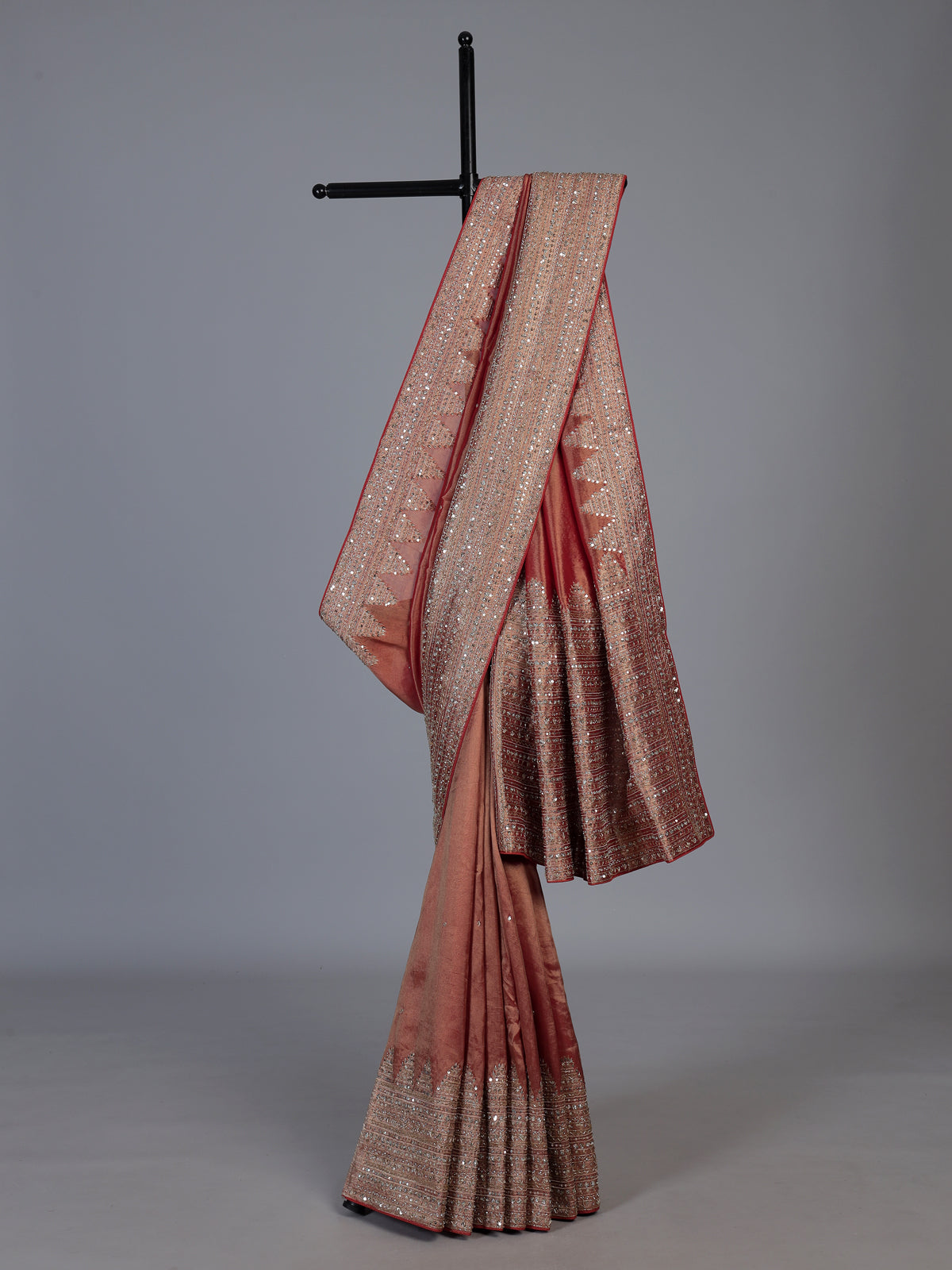 Pastel peach kanjivaram silk designer wedding saree