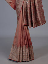 Pastel peach kanjivaram silk designer wedding saree