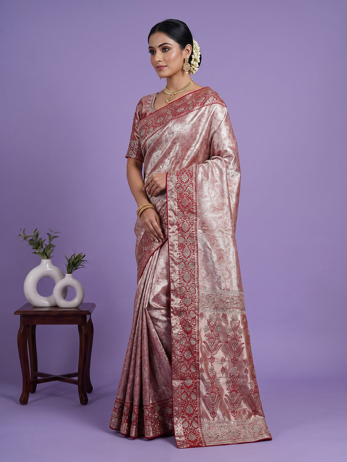 Red kanjivaram tissue silk bridal festive saree for women