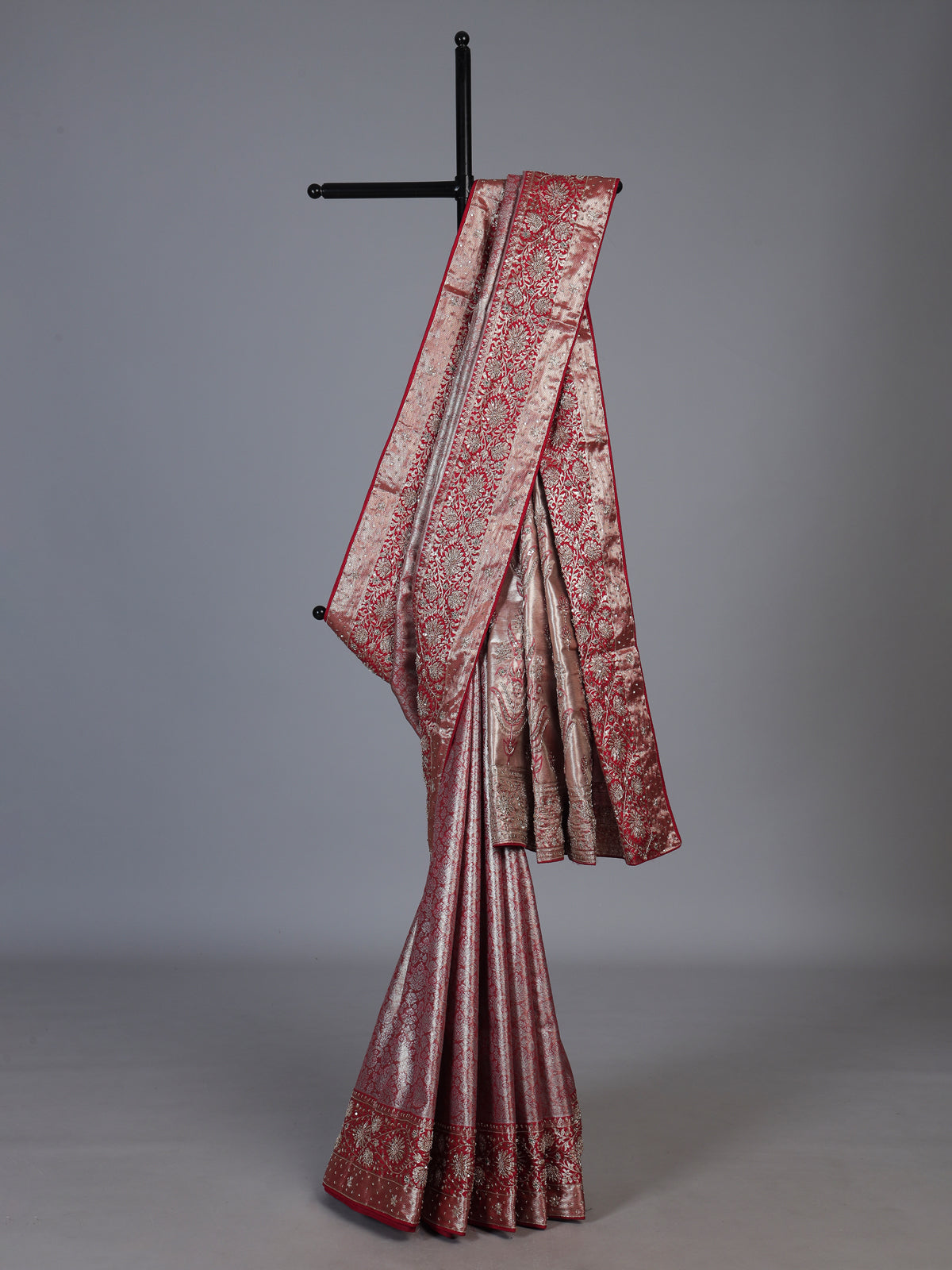 Red kanjivaram tissue silk bridal festive saree for women