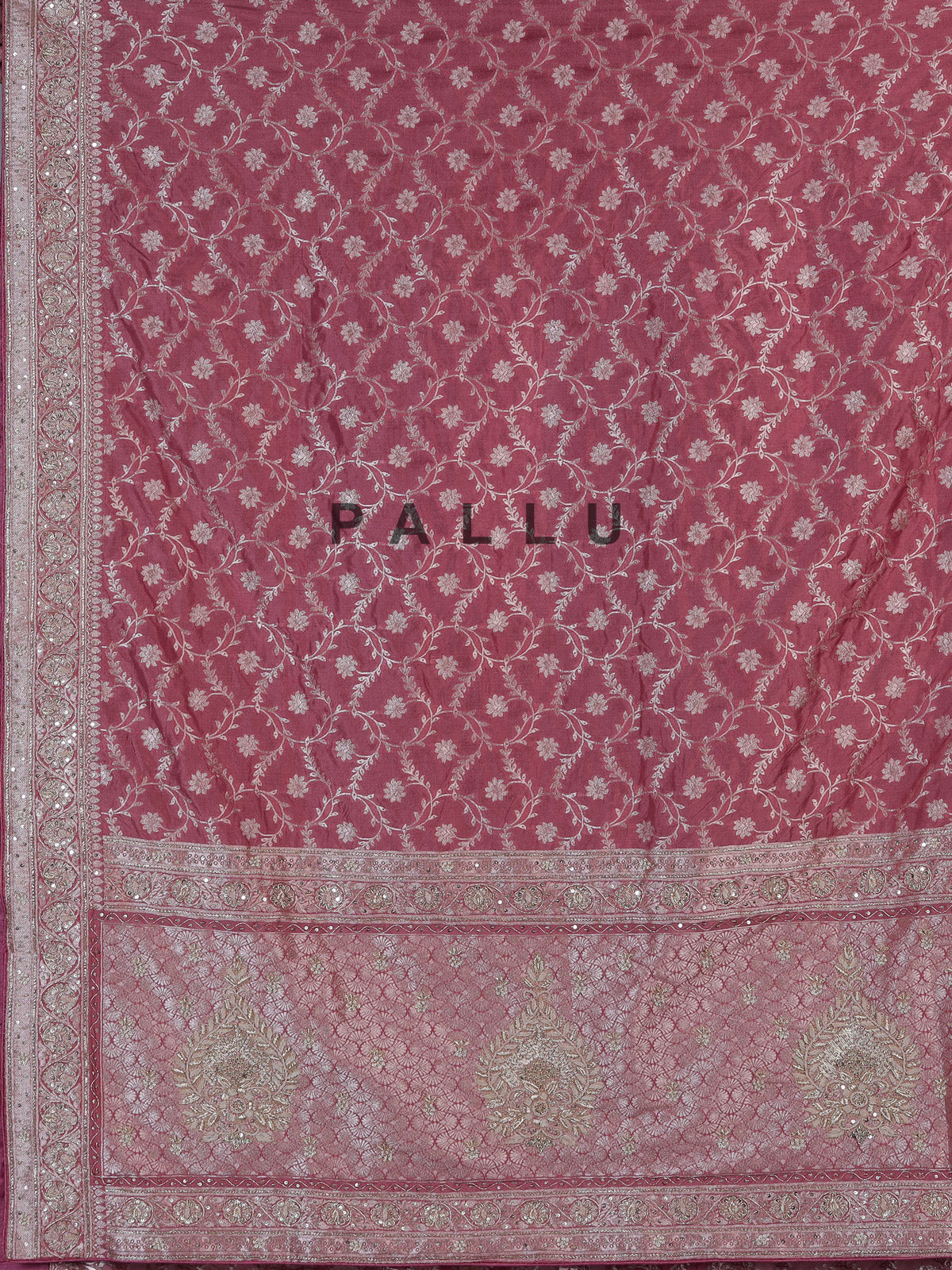 Mauve pink dola silk festive saree with zari work