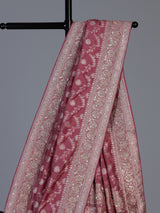 Mauve pink dola silk festive saree with zari work