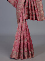 Rani pink kanjivaram silk bird motif festive designer saree