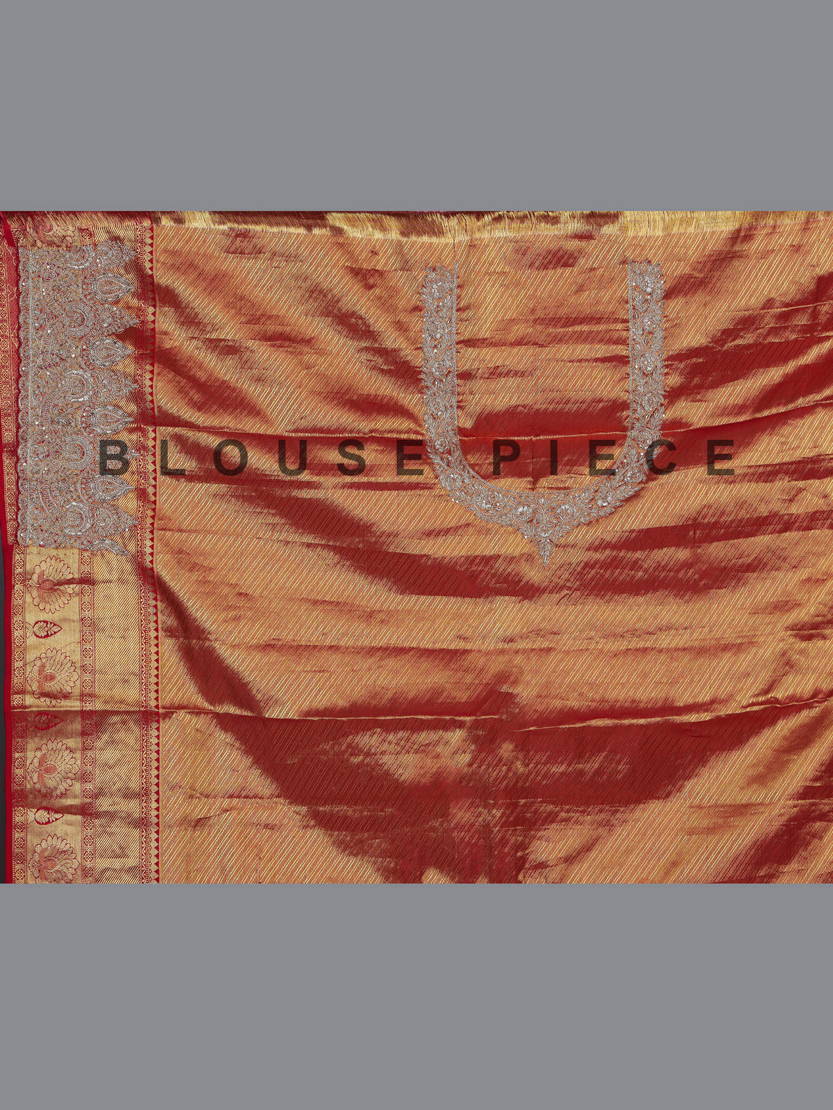 Beige tissue kanjivaram silk zardosi wedding saree with contrast pallu
