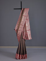 Grey kanjivaram silk contrast border festive designer saree women
