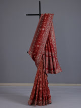 Maroon shimmer tissue silk floral festive saree women