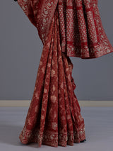 Maroon shimmer tissue silk floral festive saree women