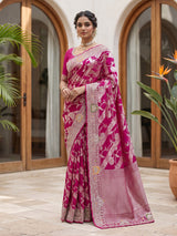 Rani pink banarasi silk festive saree for women