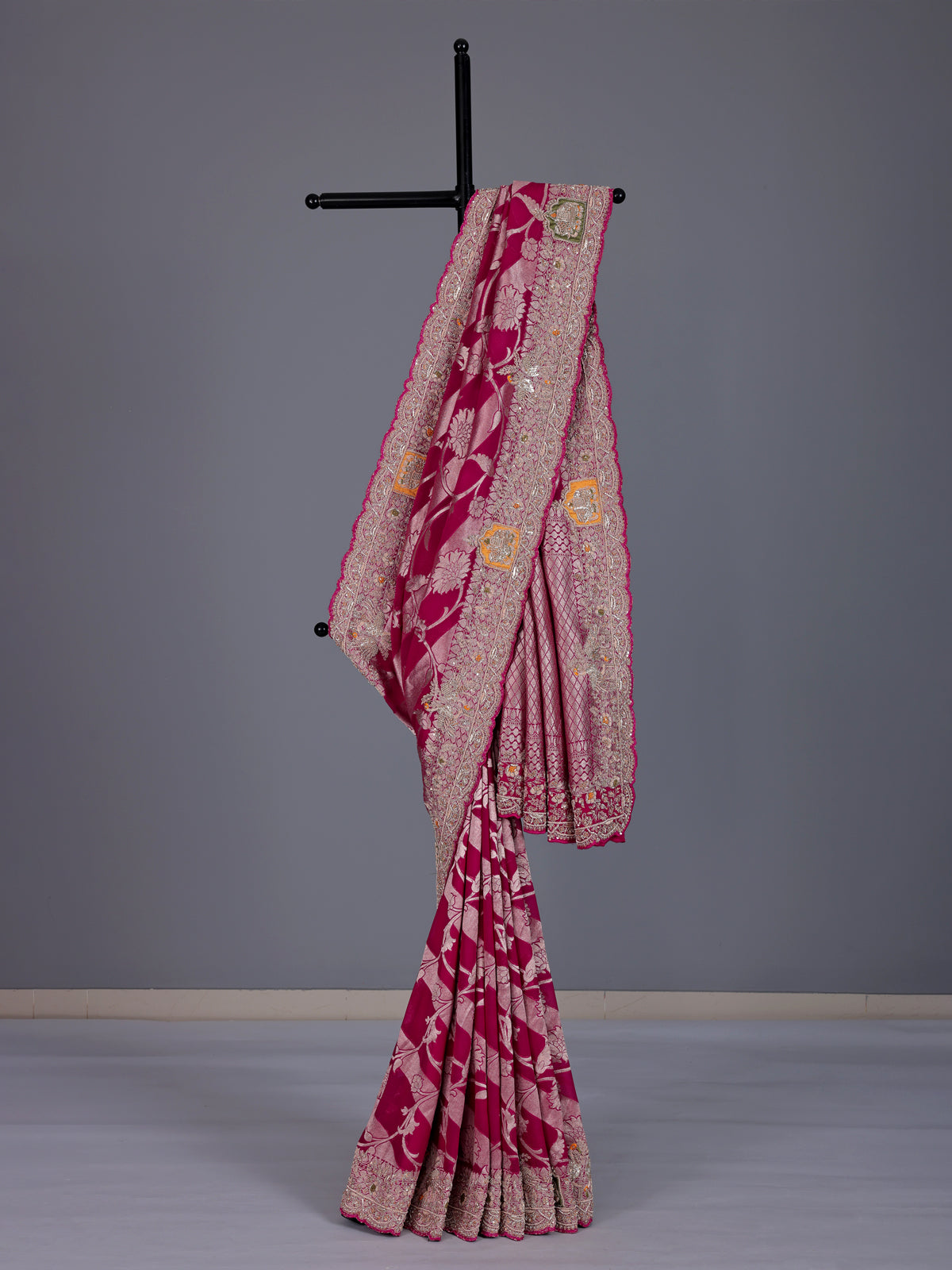 Rani pink banarasi silk festive saree for women