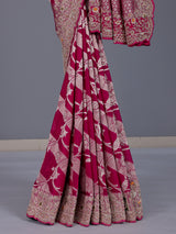 Rani pink banarasi silk festive saree for women