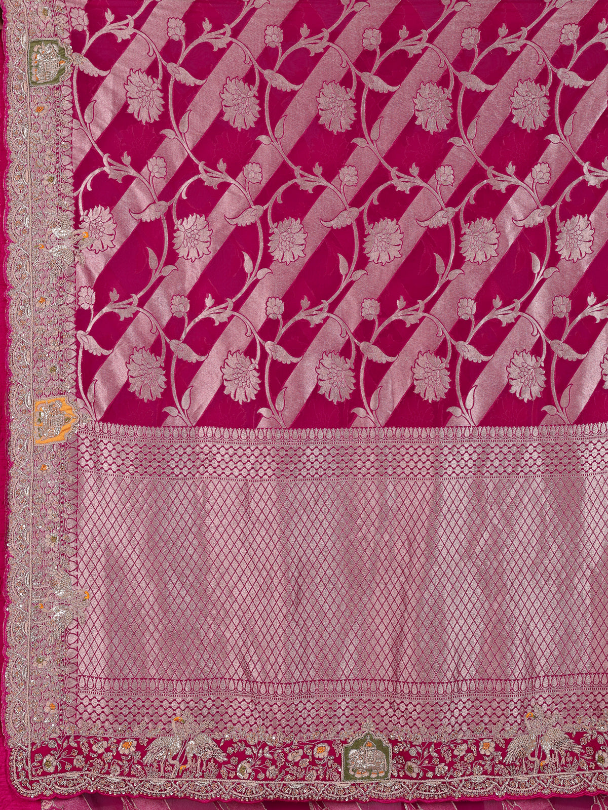 Rani pink banarasi silk festive saree for women