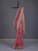 Pink minakari silk motif festive saree for women