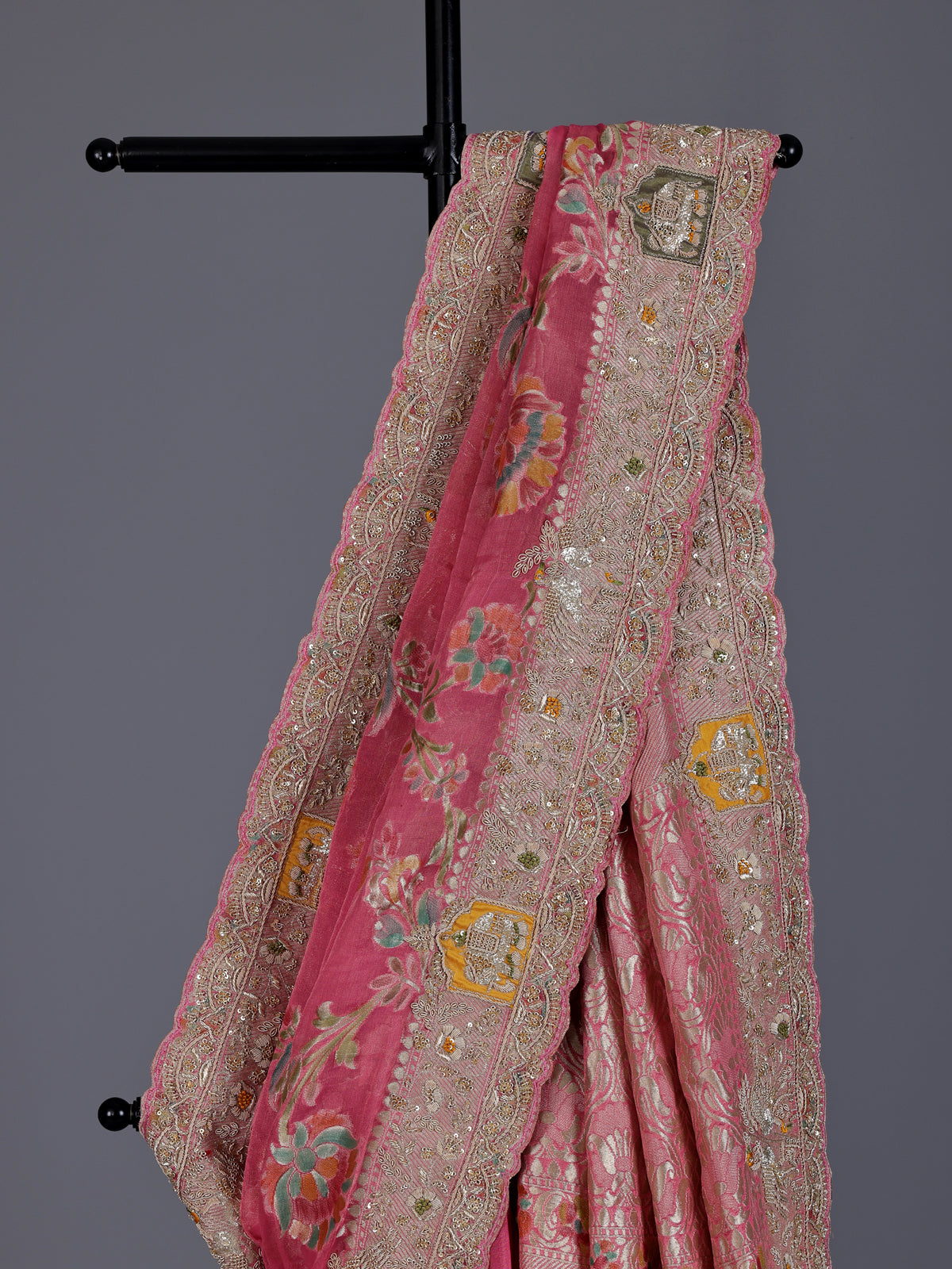Pink minakari silk motif festive saree for women