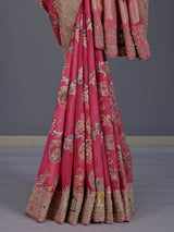 Pink minakari silk motif festive saree for women