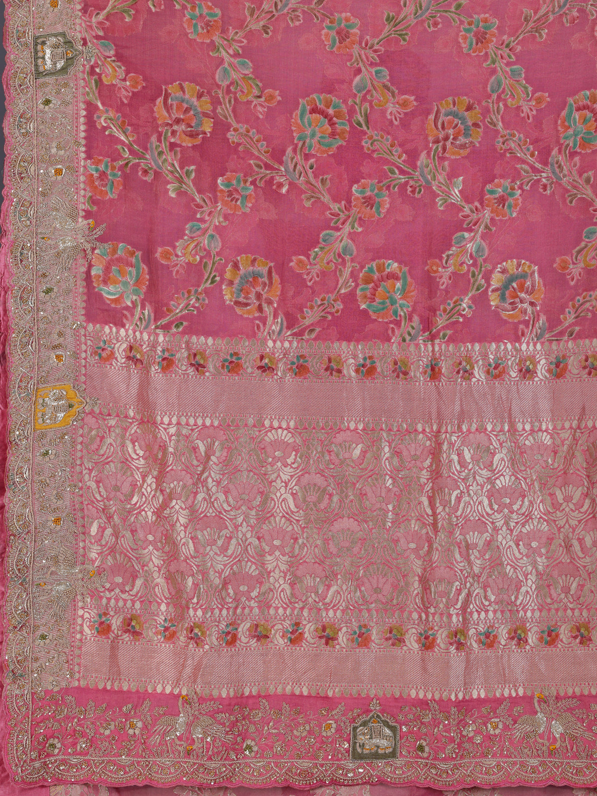 Pink minakari silk motif festive saree for women