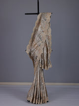 Grey tissue silk peacock border festive saree for women