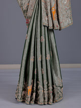 Sage green tissue silk animal motif festive saree women