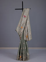 Sage green tissue silk animal motif festive saree women