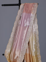 Pastel pink ziraf tissue silk color block festive saree