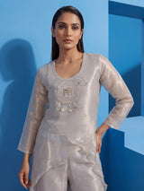 Pastel grey organza tissue designer festive palazzo suit