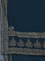 Teal blue dola silk saree with floral tassel designer work