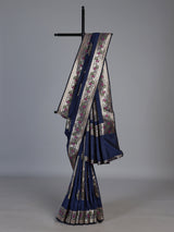 Navy paithani silk saree with elegant floral zari design