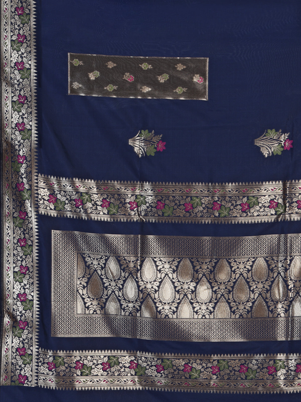 Navy paithani silk saree with elegant floral zari design