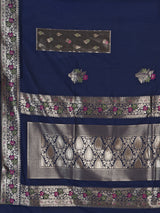 Navy paithani silk saree with elegant floral zari design