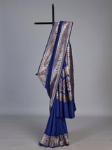 Blue paithani silk saree with floral motifs and zari elegance