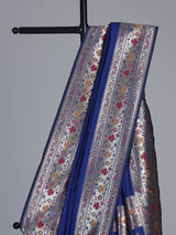 Blue paithani silk saree with floral motifs and zari elegance