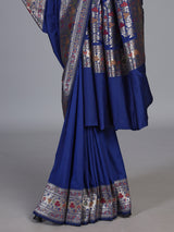 Blue paithani silk saree with floral motifs and zari elegance