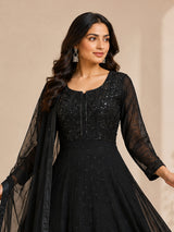 Elegant black chiffon anarkali palazzo suit women