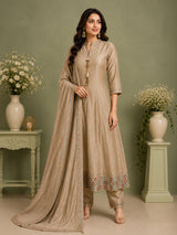 Regal beige embroidered anarkali salwar suit for women
