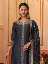 Heritage navy blue silk kurti set women