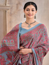 Grey and maroon floral printed crepe silk casual saree