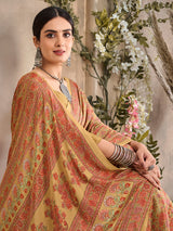 Khaki color floral printed crepe silk casual saree
